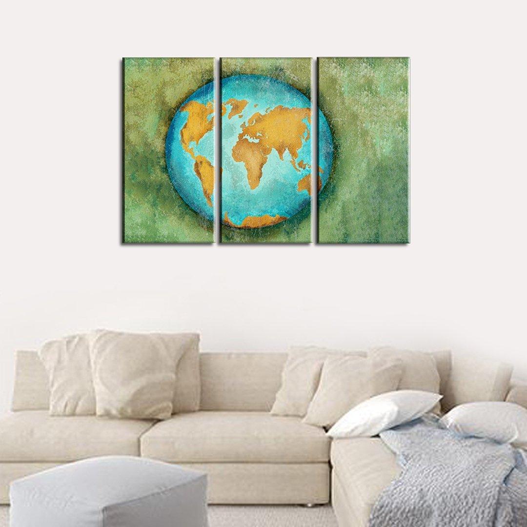 3 Panels Canvas Set Painting of Beautiful world Map