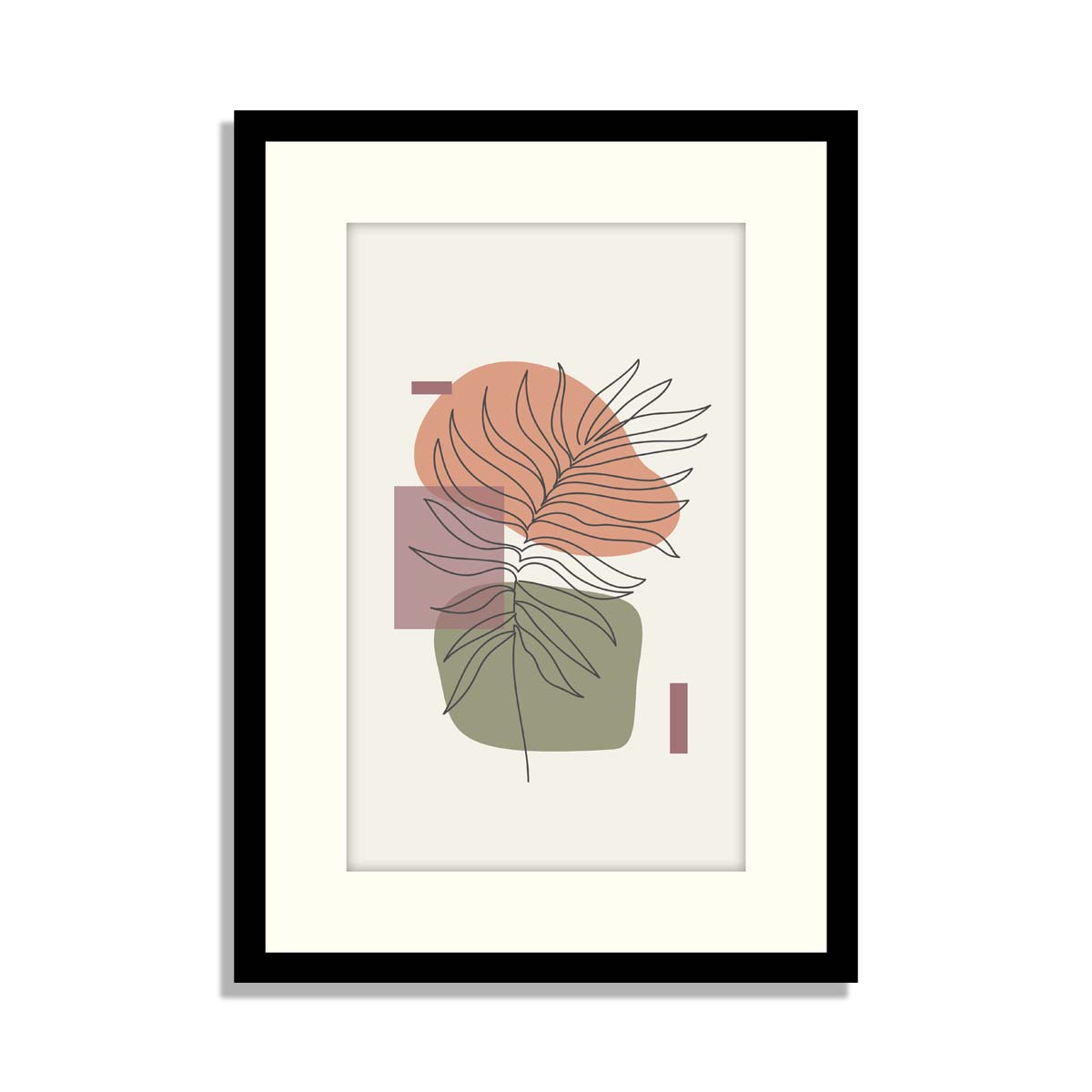 Floral wall art set. Botanical line art with abstract shapes