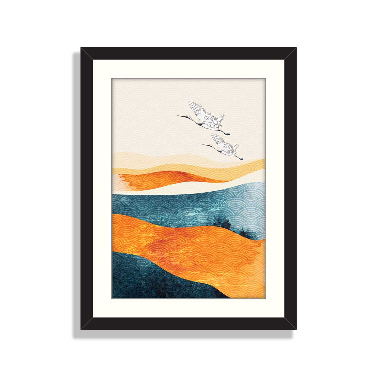 Abstract landscape background with crane birds