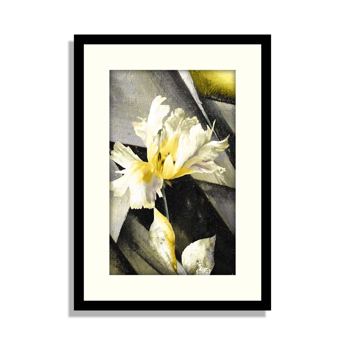 stylized triptych with flower, leaves