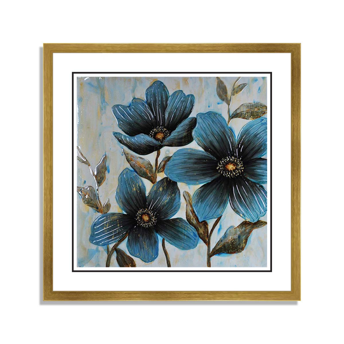 Pair of Floral Framed Art in Golden Frames