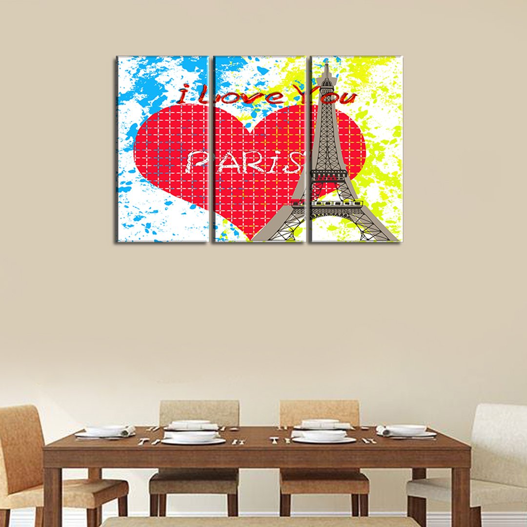 3 Panels Canvas Set of I love Paris Multi Panel Wall Art