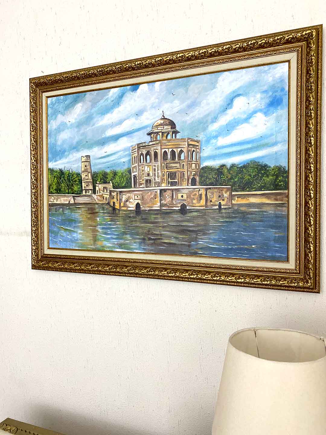 Handmade painting of Haran Minar with Antique gold frame and liner