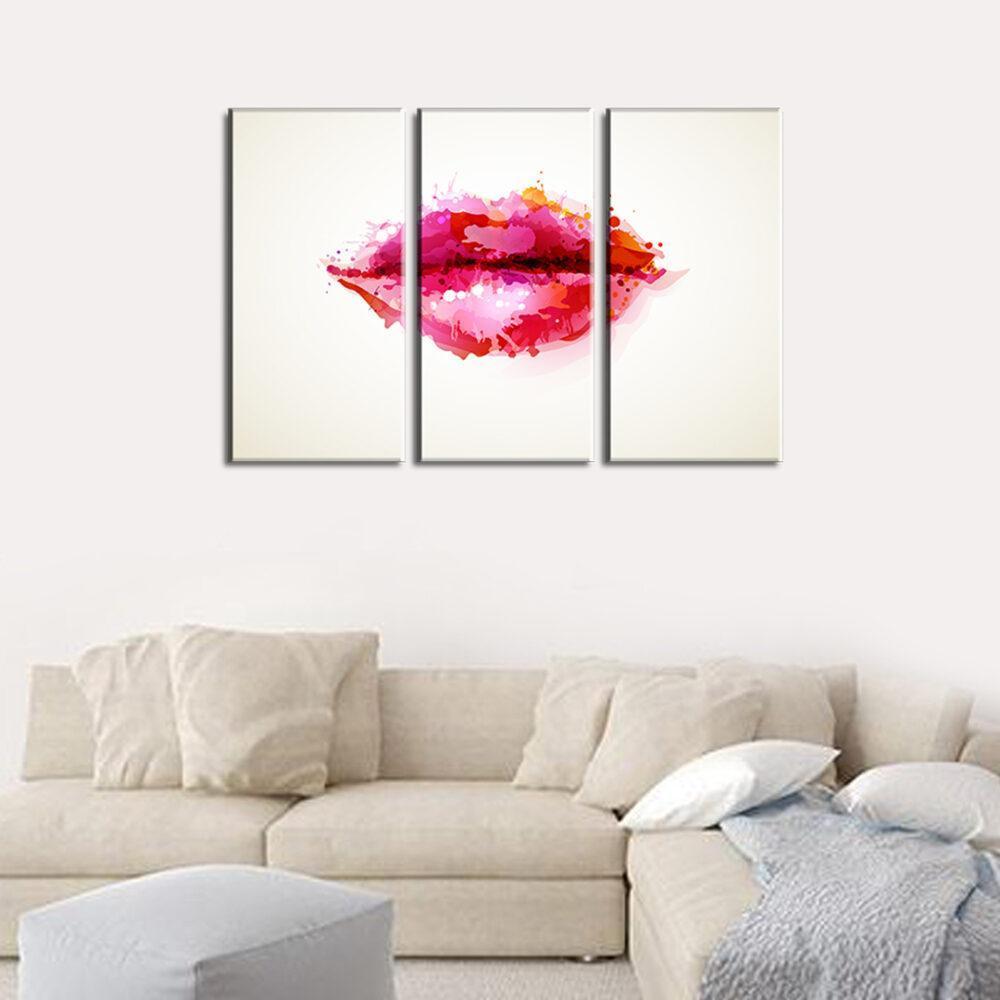 3 Panel Canvas set of Beautiful lips formed by abstract blots