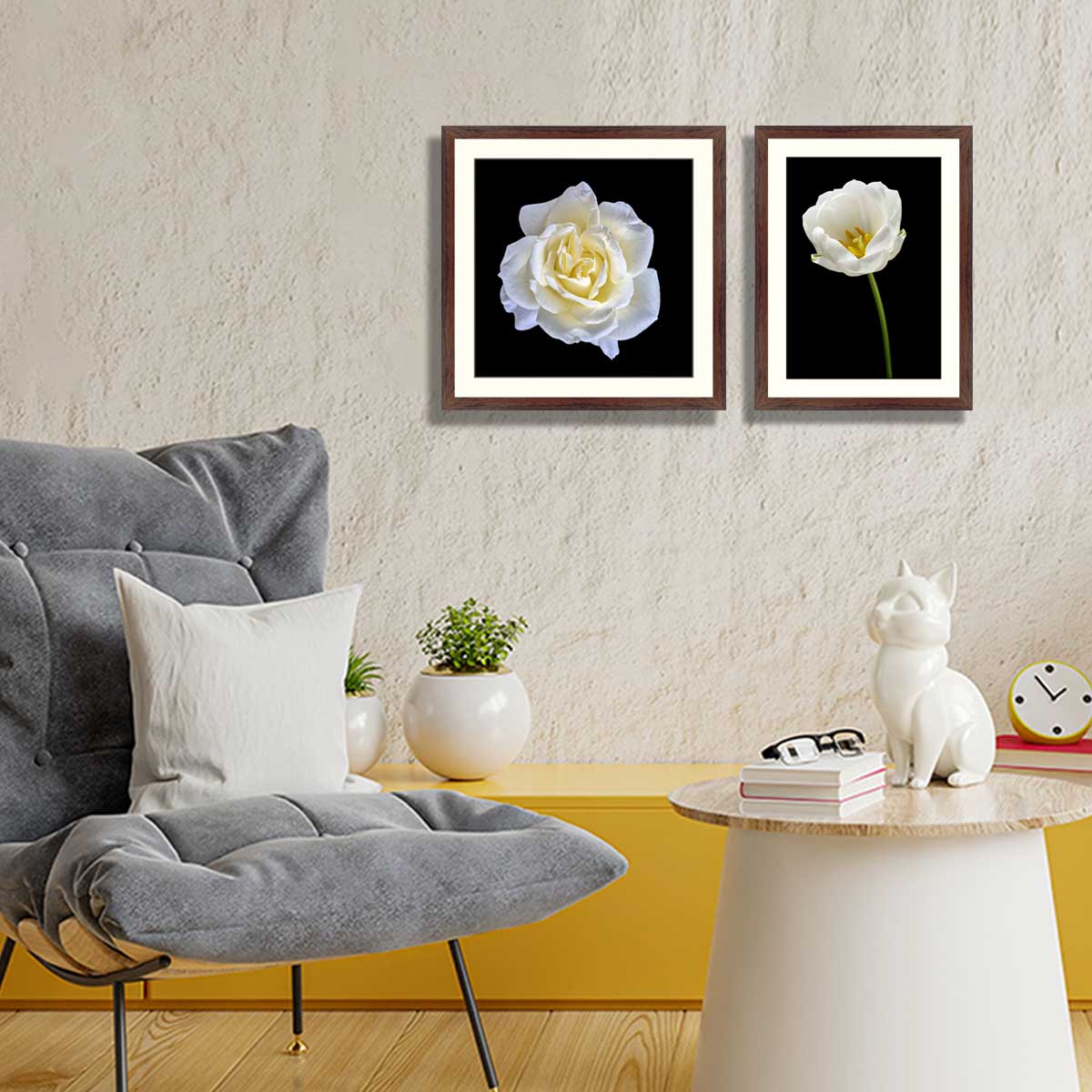 A pair of white flower on the black isolated background