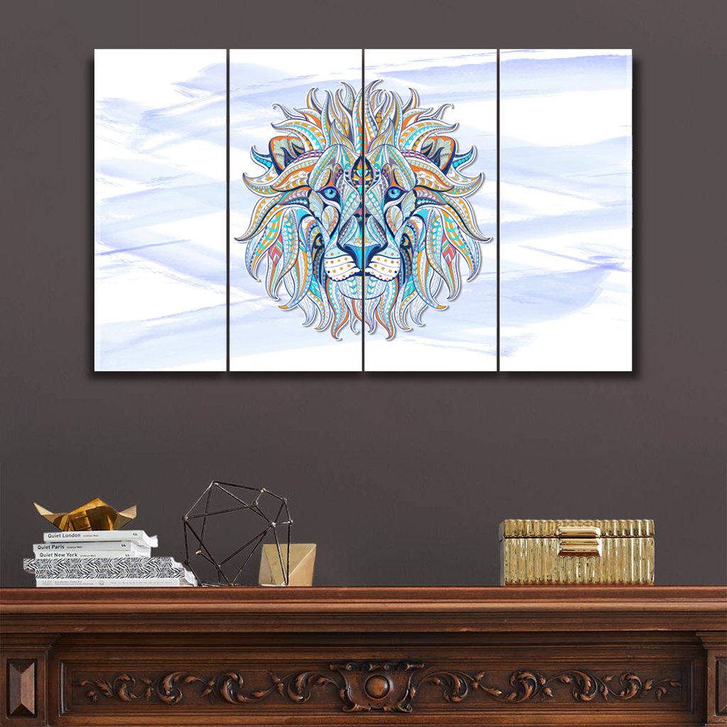 3 Panels Canvas Set Painting of Abstract lion Face