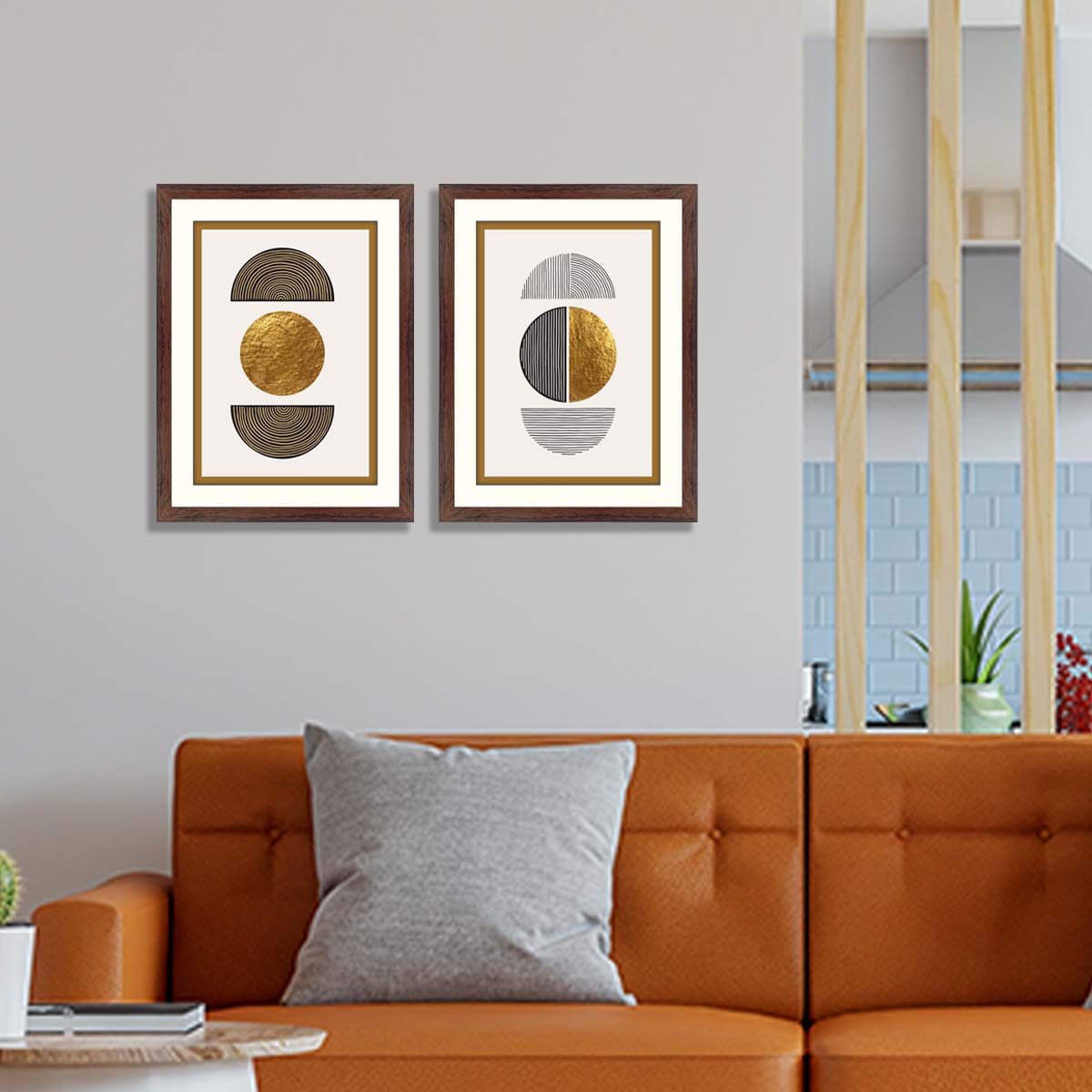 Abstract minimalist wall art composition in beige