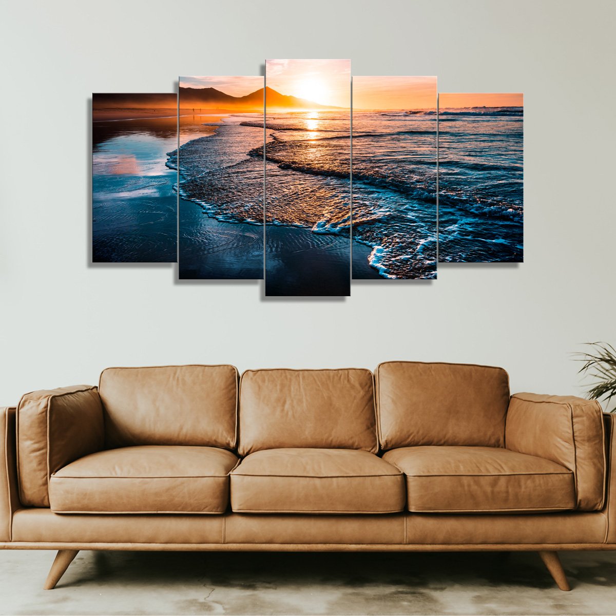 5 Panels Canvas Painting of Amazing-beach-sunset-with-endless-horizon-and-lonely-figures-in-the-distance