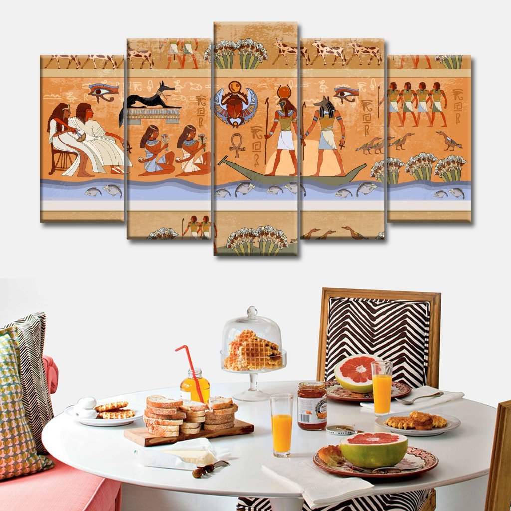 5 Panels Canvas Painting of Ancient Egypt scene