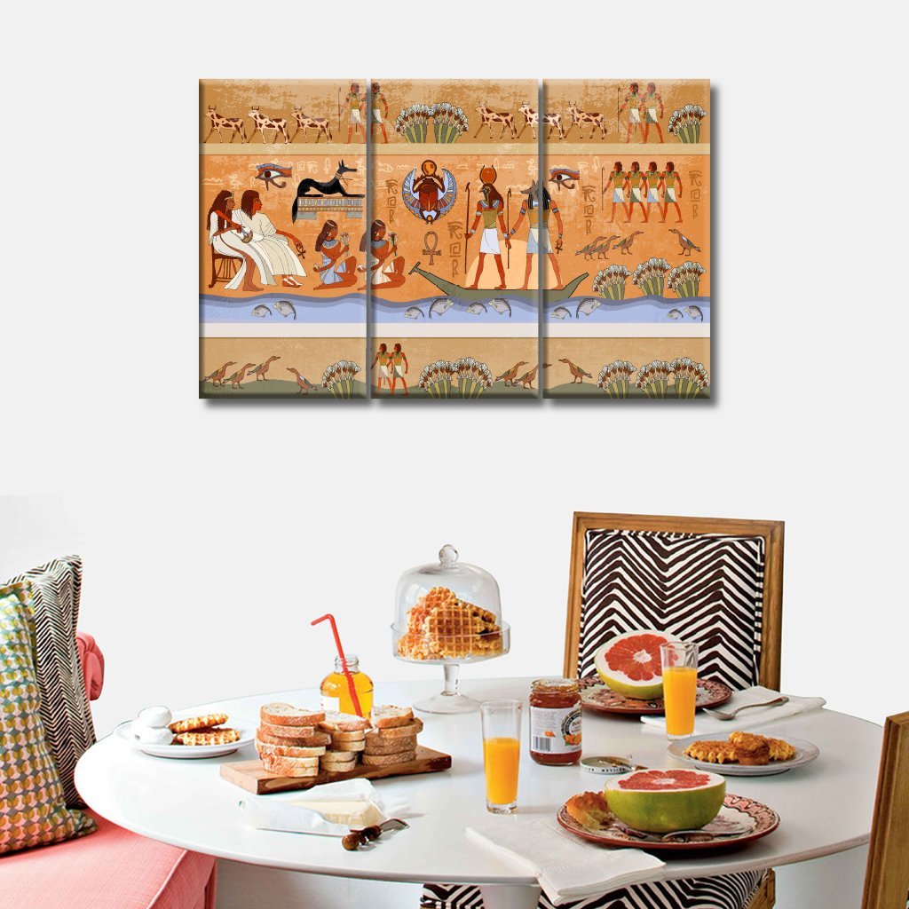 3 Panels Canvas Set Painting of Ancient Egypt scene