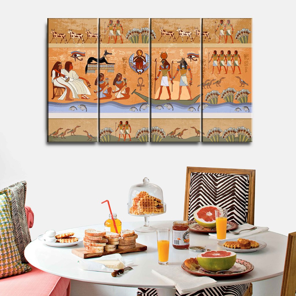 5 Panels Canvas Painting of Ancient Egypt scene