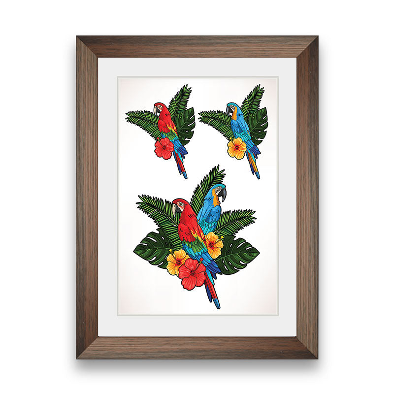 Parrots and palm leaves