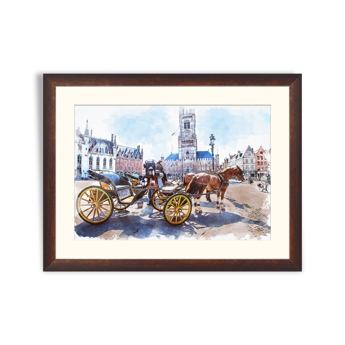 Watercolor of Carriage in scenery historical town