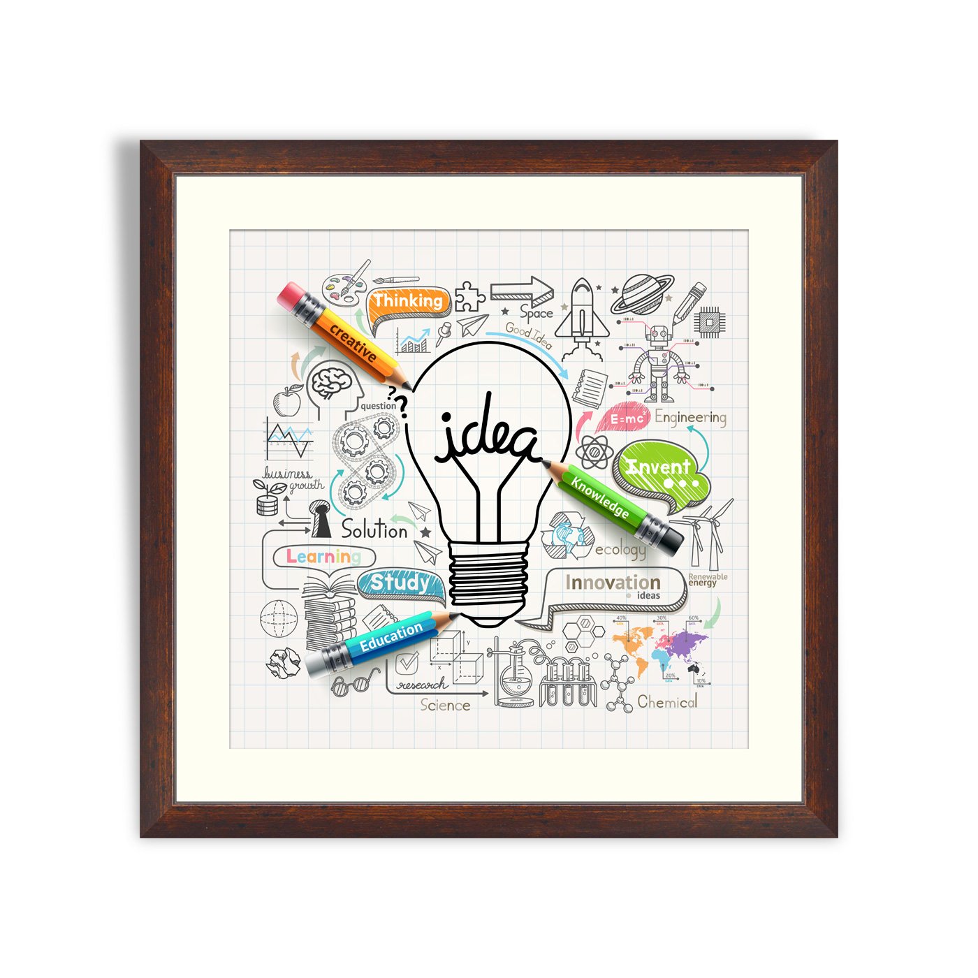 Lightbulb ideas concept doodles icons set