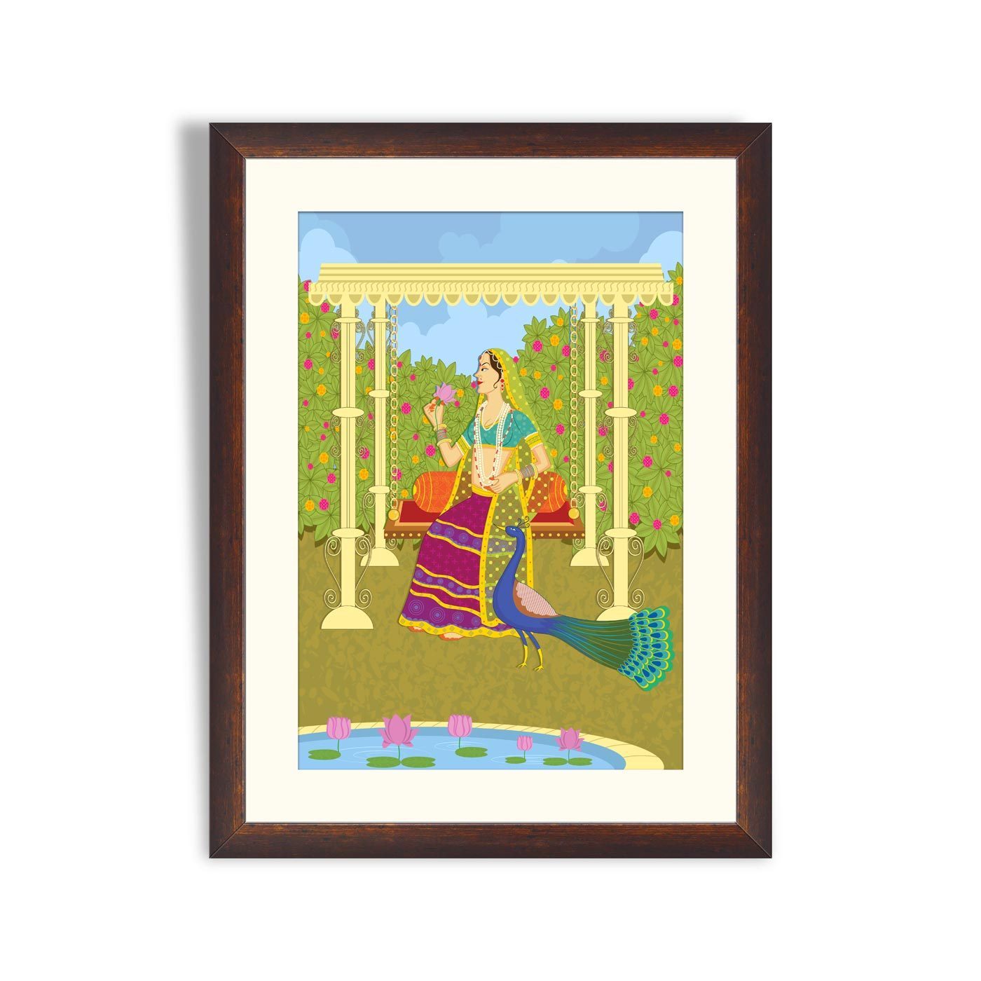 Lady on swing in Indian art style