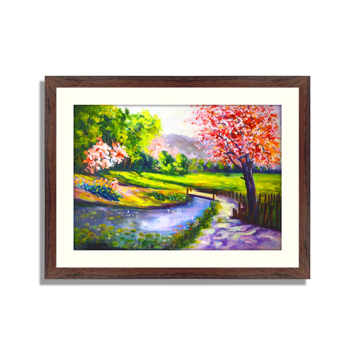 Painting of beautiful autumn forest and river