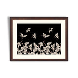 Seamless pattern with Japanese white cranes in different poses