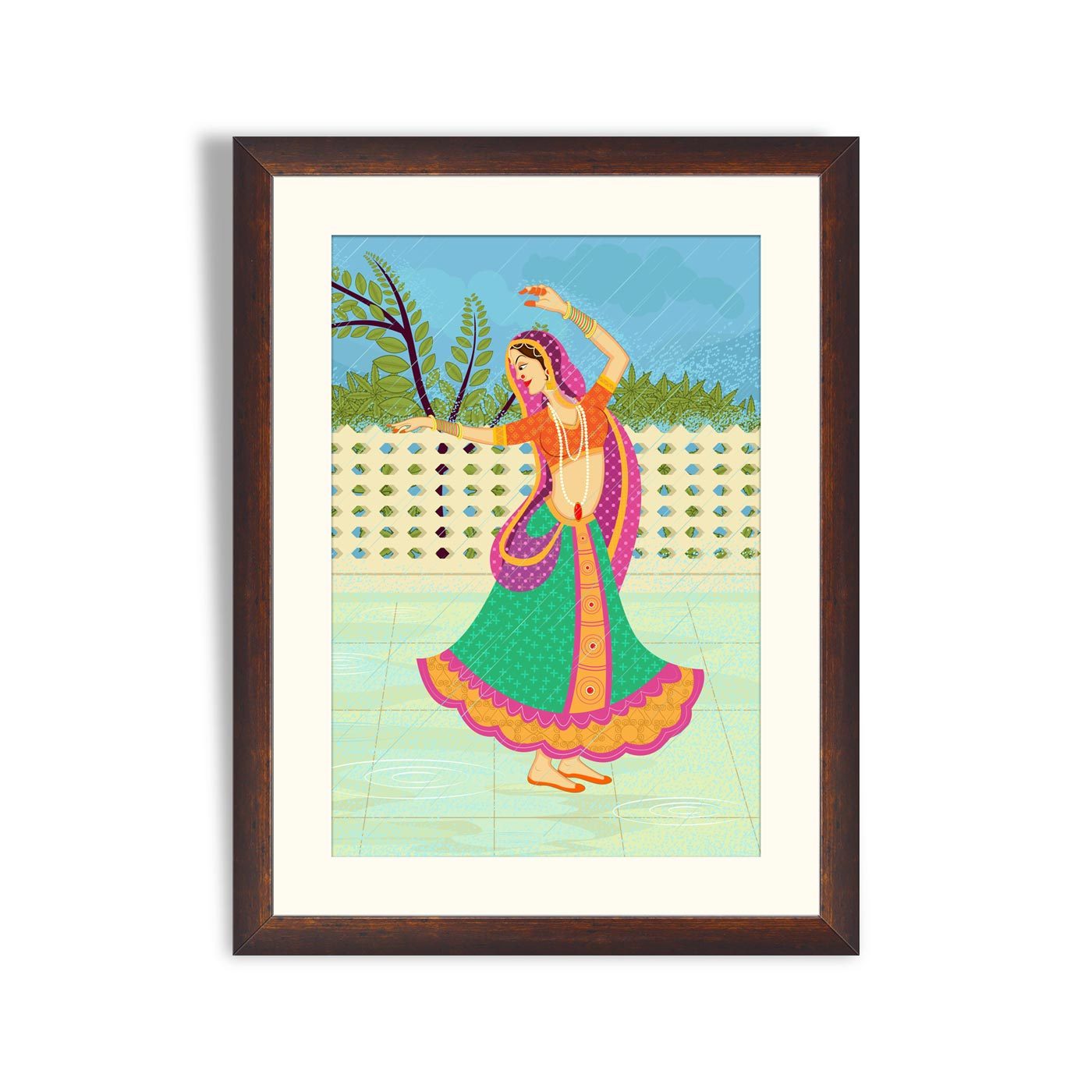 Indian lady dancing in rain