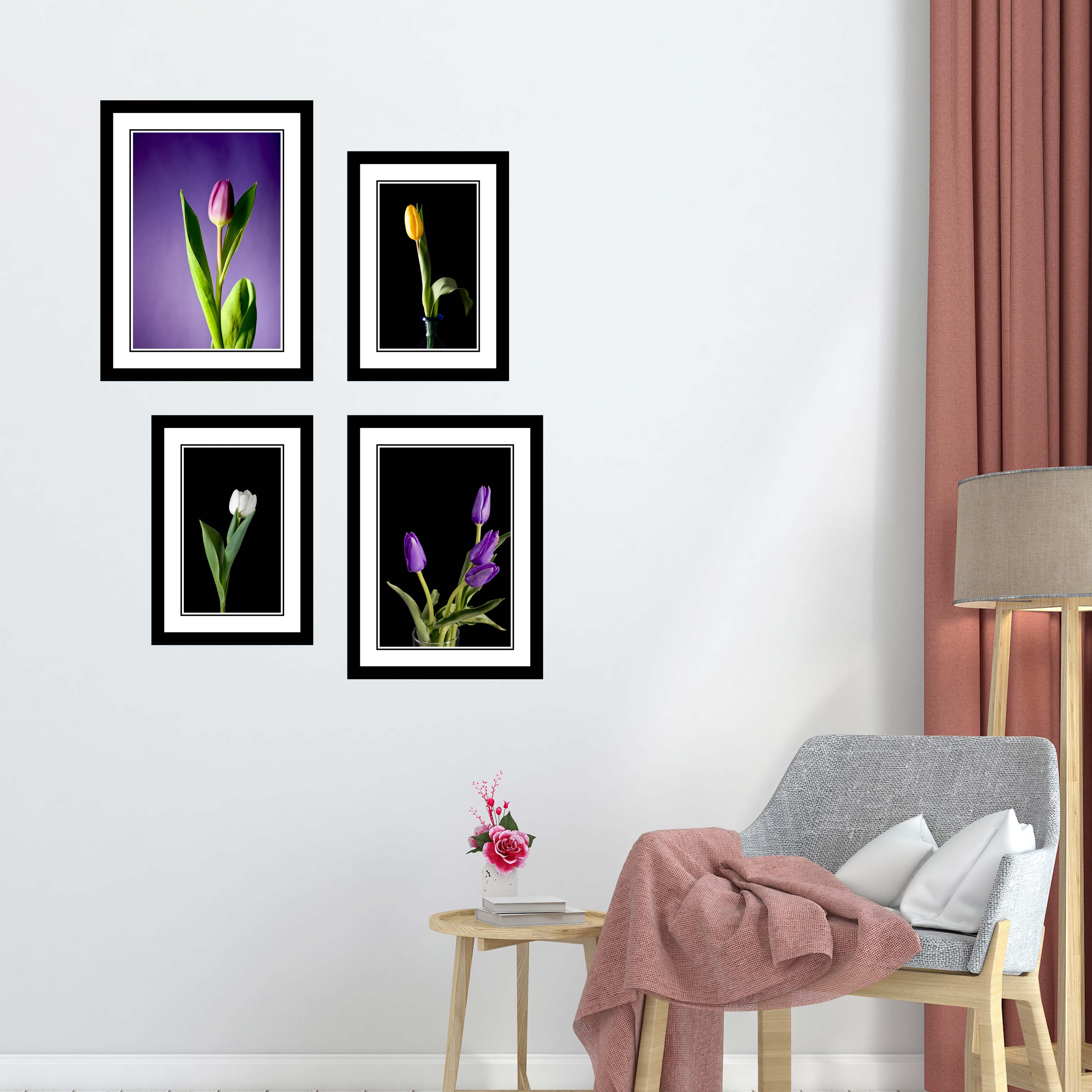 Aromatic purple flowers with green leaves in dew in vase