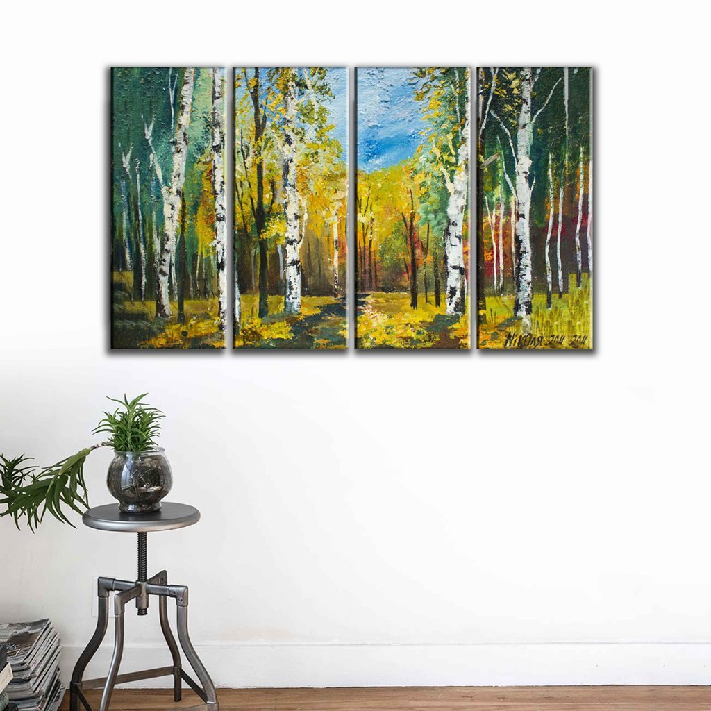 5 Panels Canvas Painting of Autumn forest