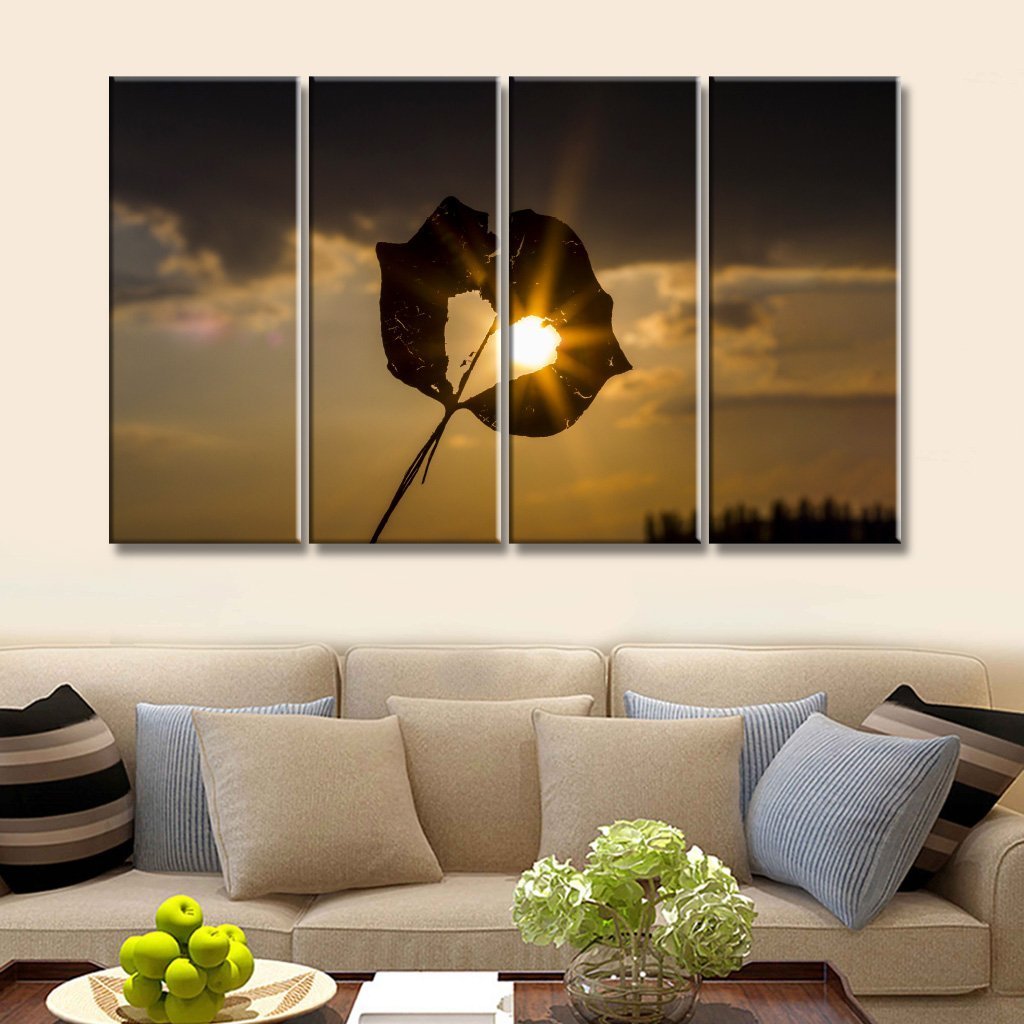 3 Panels Canvas Set Painting of Autumn heart leaf