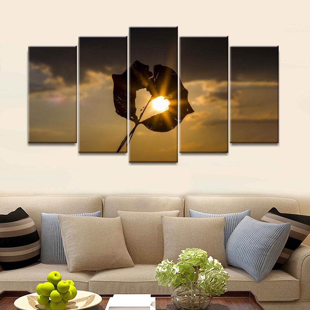 3 Panels Canvas Set Painting of Autumn heart leaf