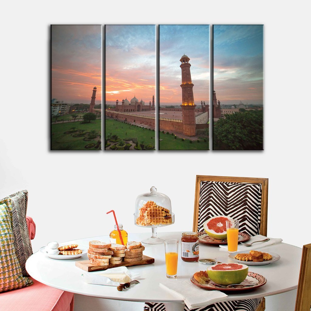 3 Panels Canvas Set Painting of Badshahi Masjid at sunset