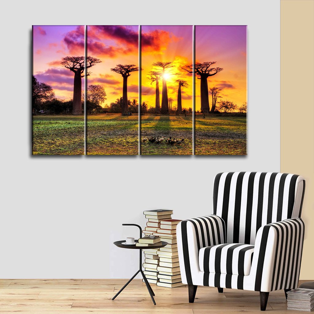 3 Panel Canvas set of Baobab trees at sunset at the avenue of the baobabs