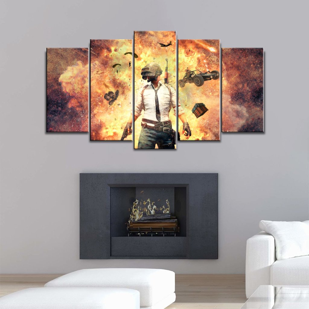 5 Panels Canvas set of Battle Background of PUBG Printed size 34 x 22 inches