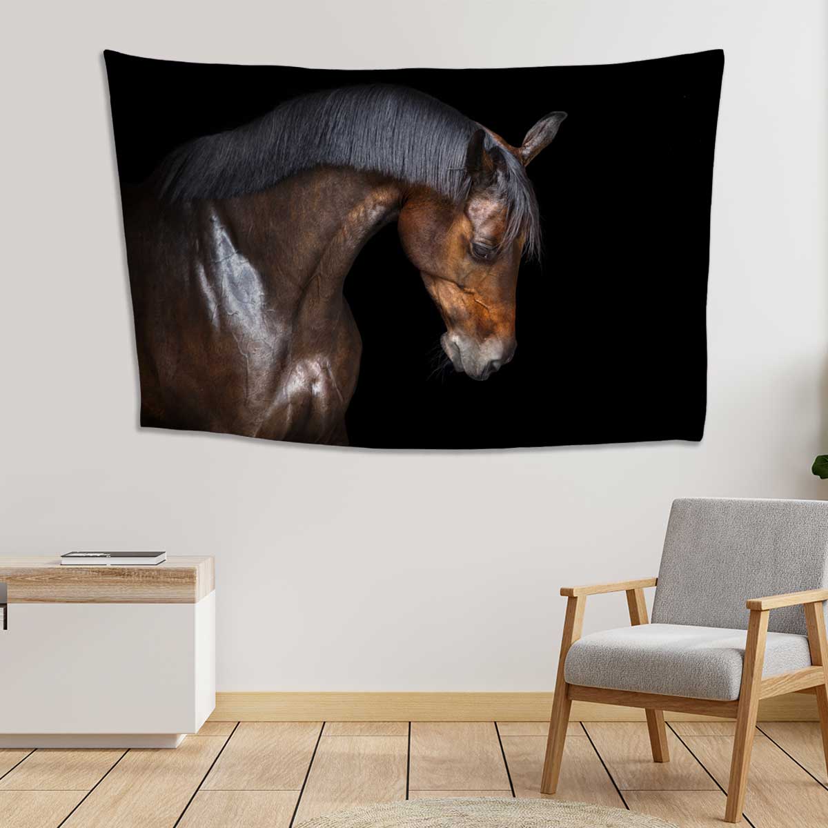 Bay-horse-portrait-with-beautiful-mane-on-black-background