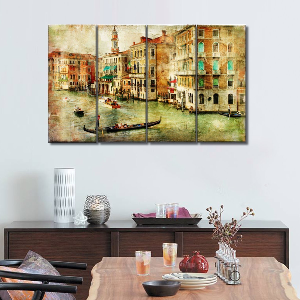 3 Panels Canvas Set Painting of Beautiful Venice Canal View