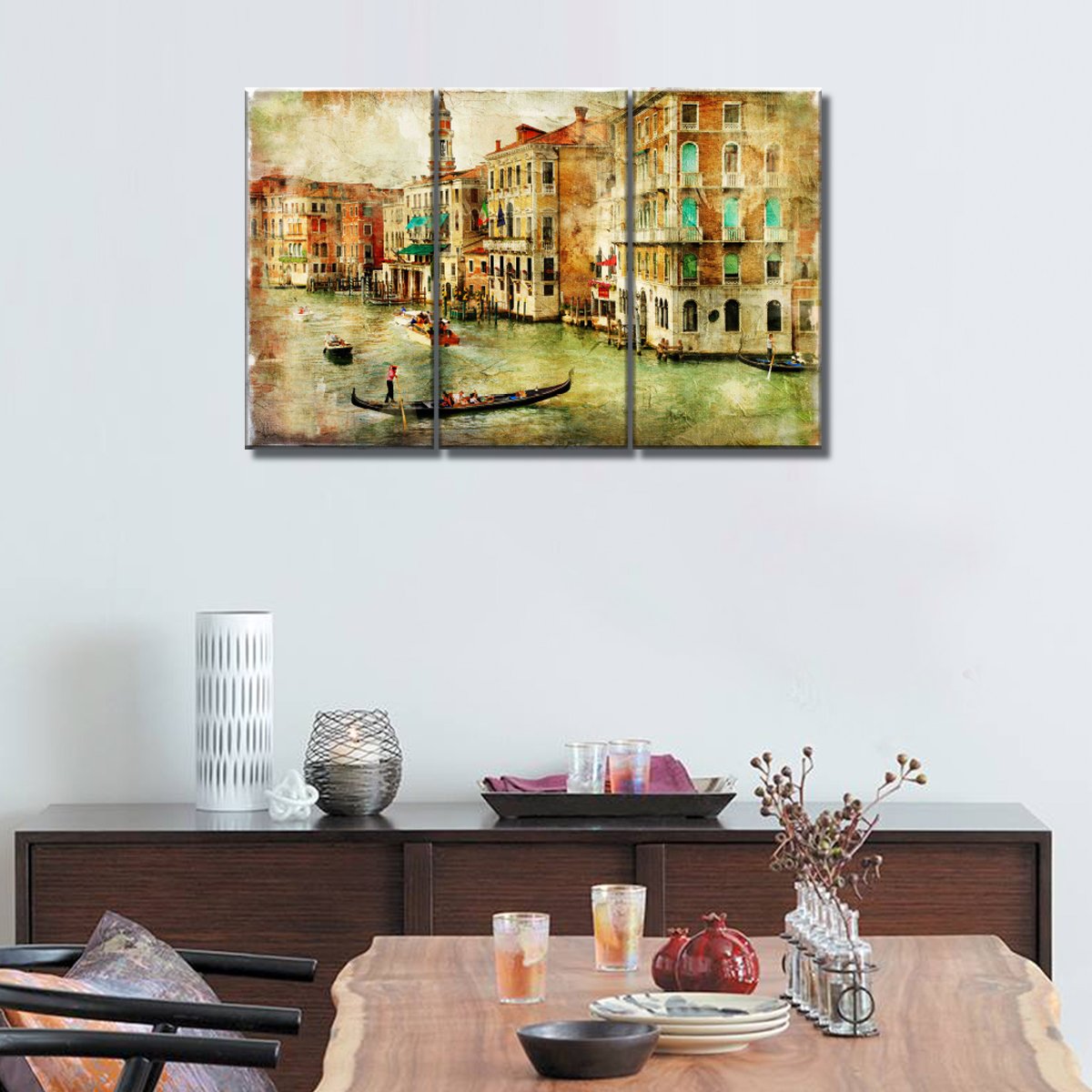 3 Panels Canvas Set Painting of Beautiful Venice Canal View