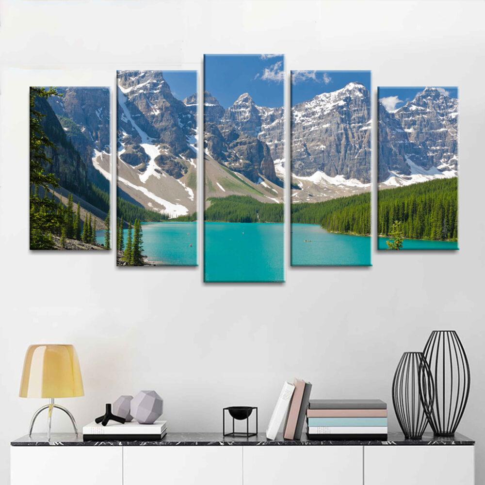 5 Panels Canvas Painting of Beautiful lake and mountains