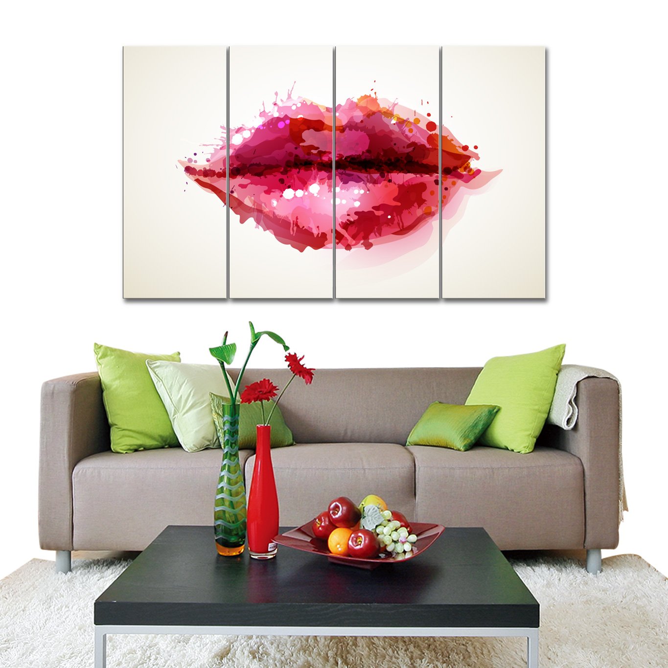 3 Panel Canvas set of Beautiful lips formed by abstract blots