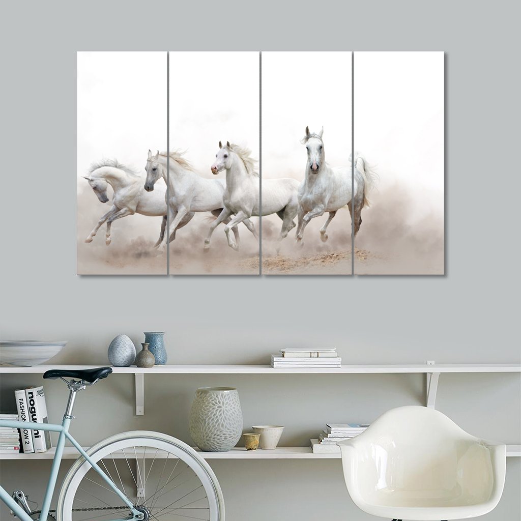 Canvas SetsWhite arabian horses running over a white background