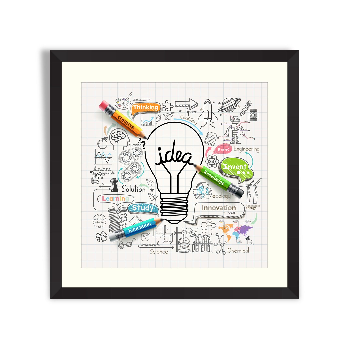 Lightbulb ideas concept doodles icons set