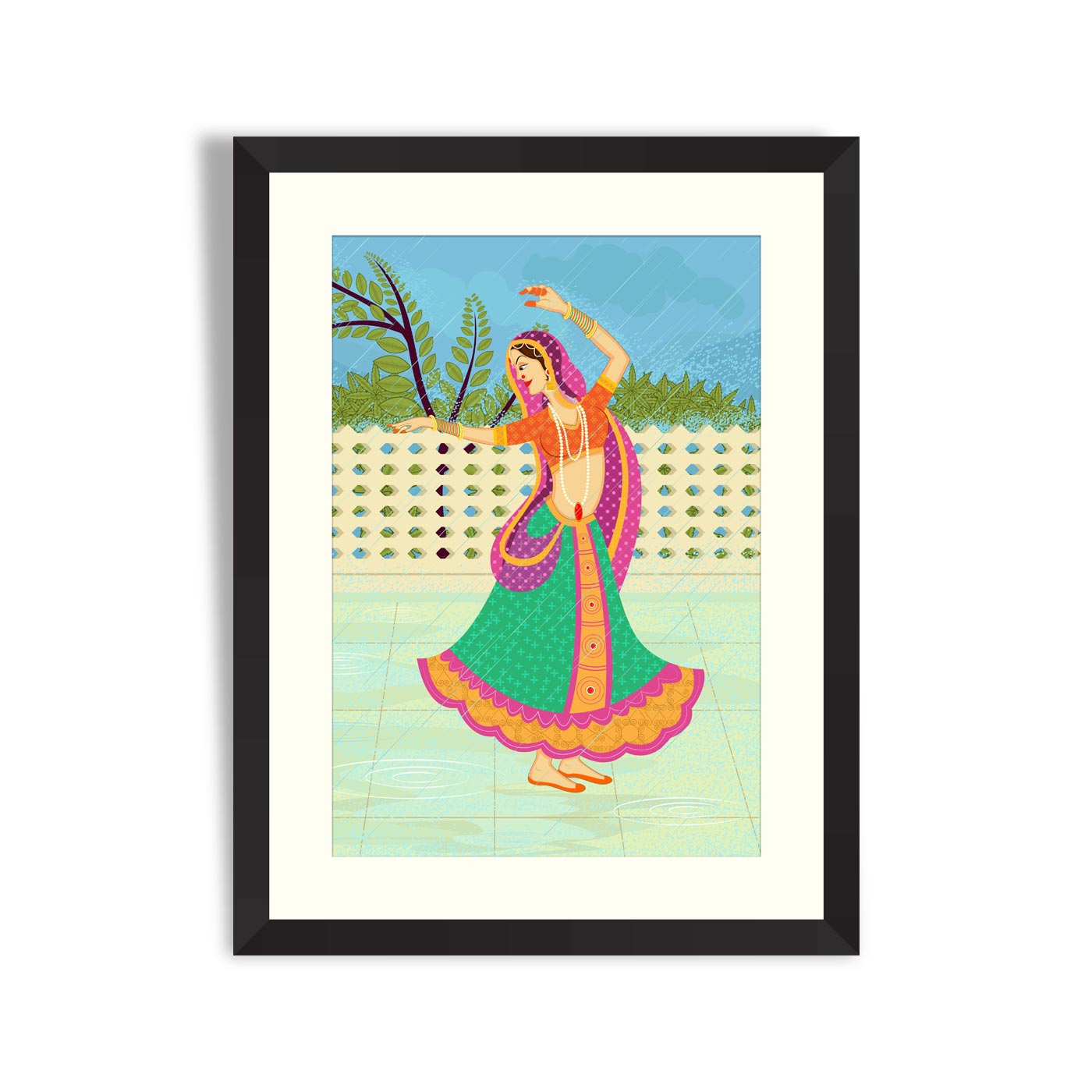 Indian lady dancing in rain