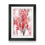 Tree, branches of trees, red leaves on a gray background