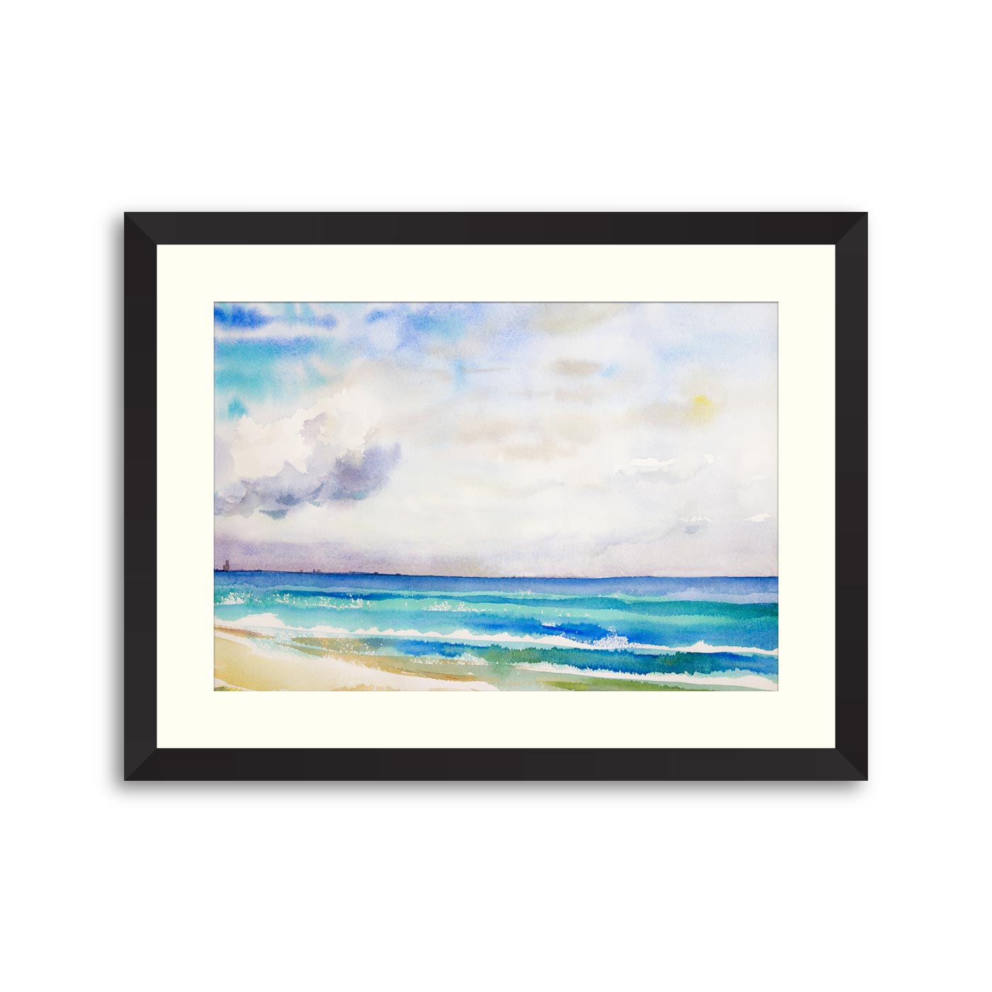 Watercolor seascape original painting colorful of sea view