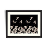 Seamless pattern with Japanese white cranes in different poses