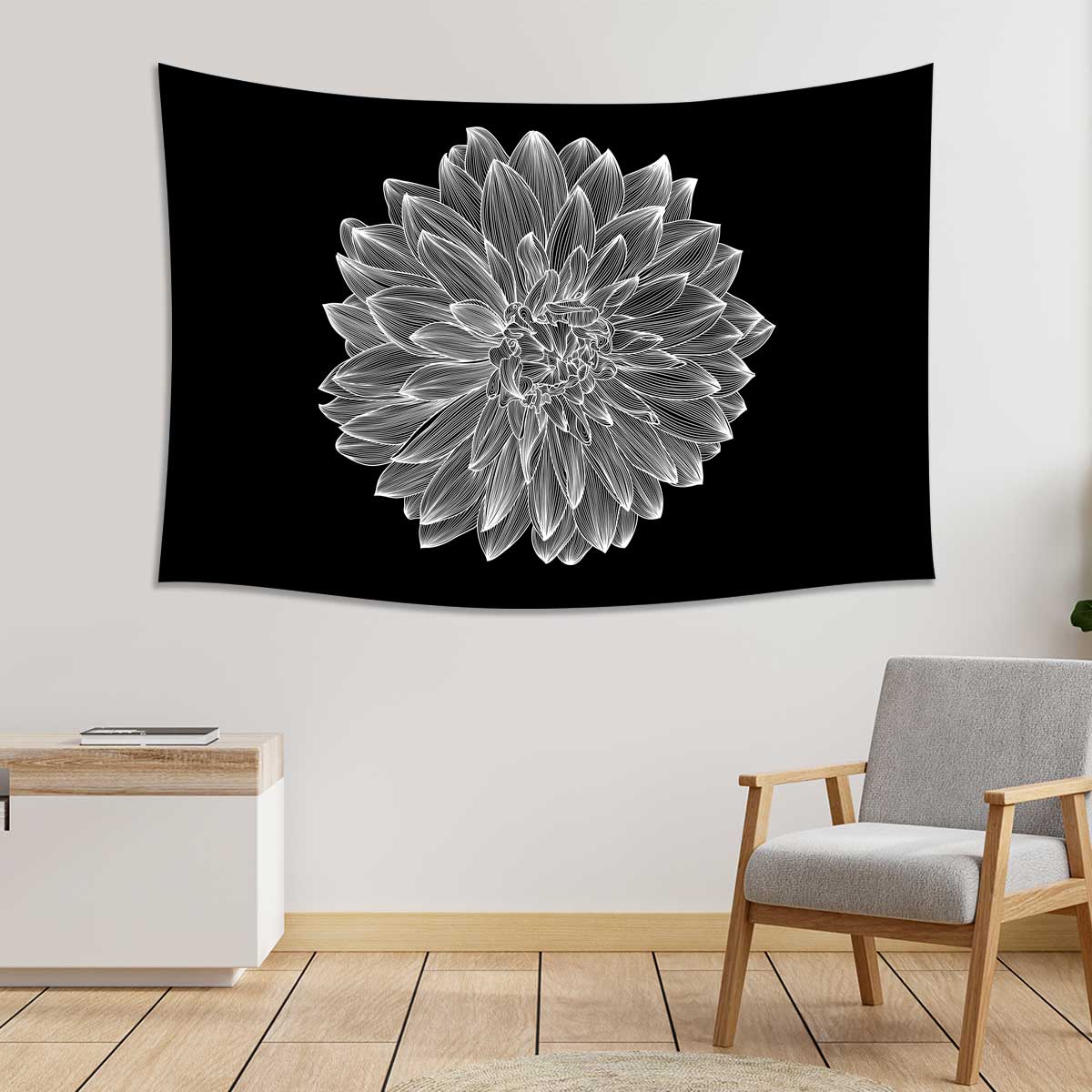 Black-and-white-drawing-of-dahlia-flower