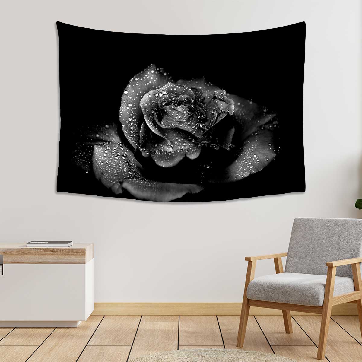 Black-rose-on-a-black-background-with-drops-on-petals