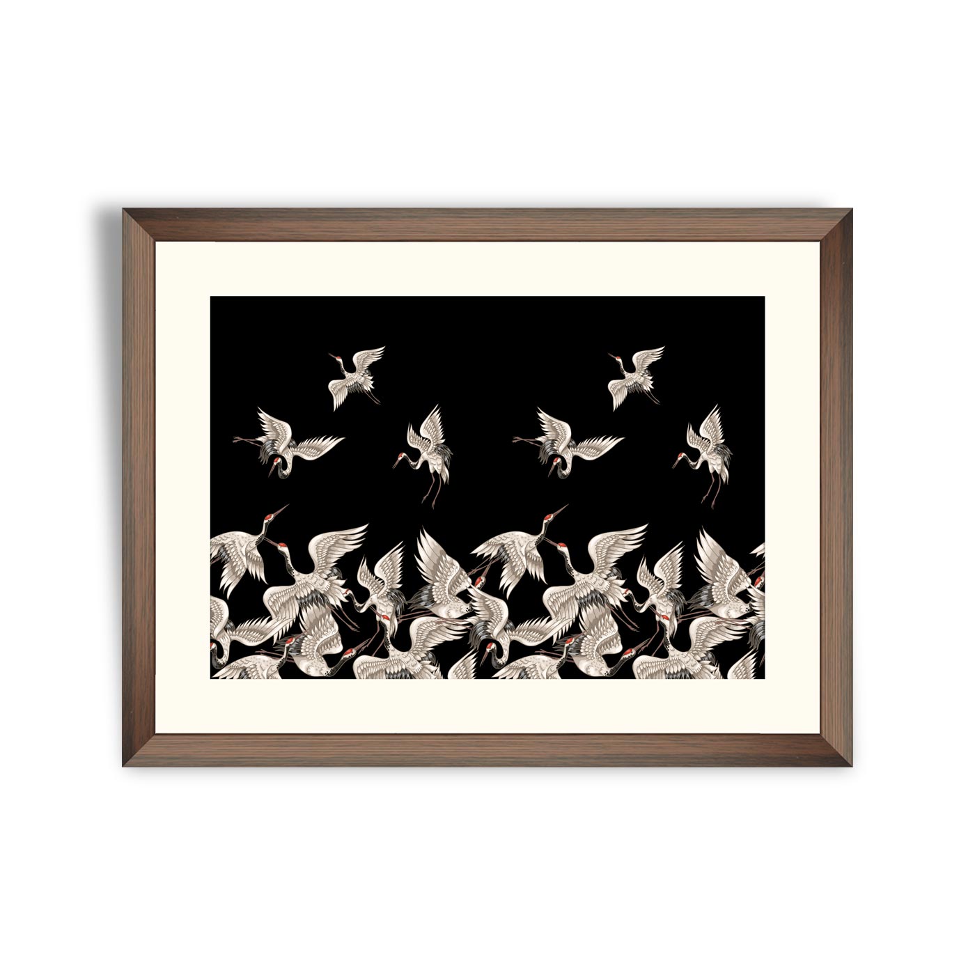 Seamless pattern with Japanese white cranes in different poses