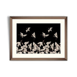 Seamless pattern with Japanese white cranes in different poses