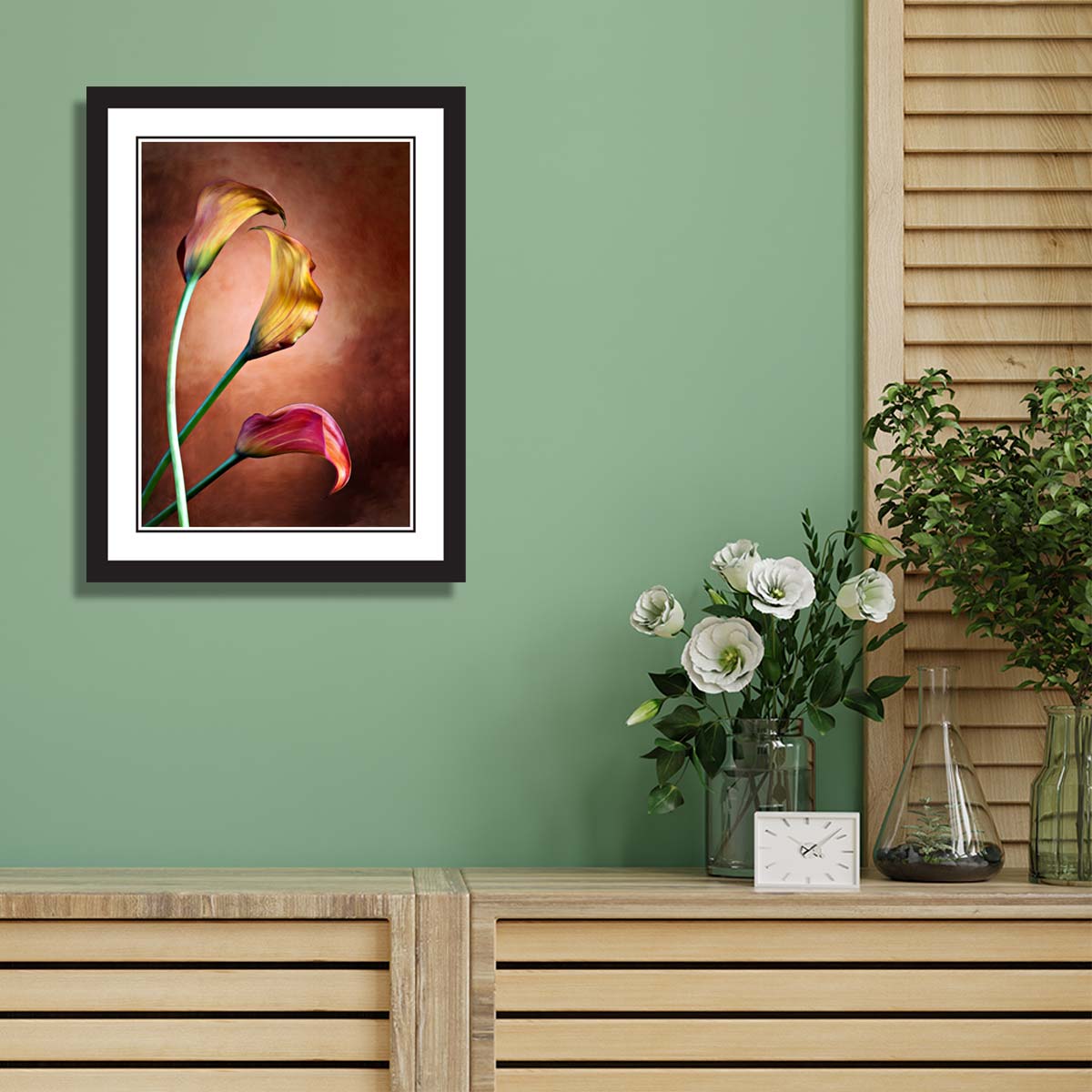 Calla Lily Flower Painting with black frame