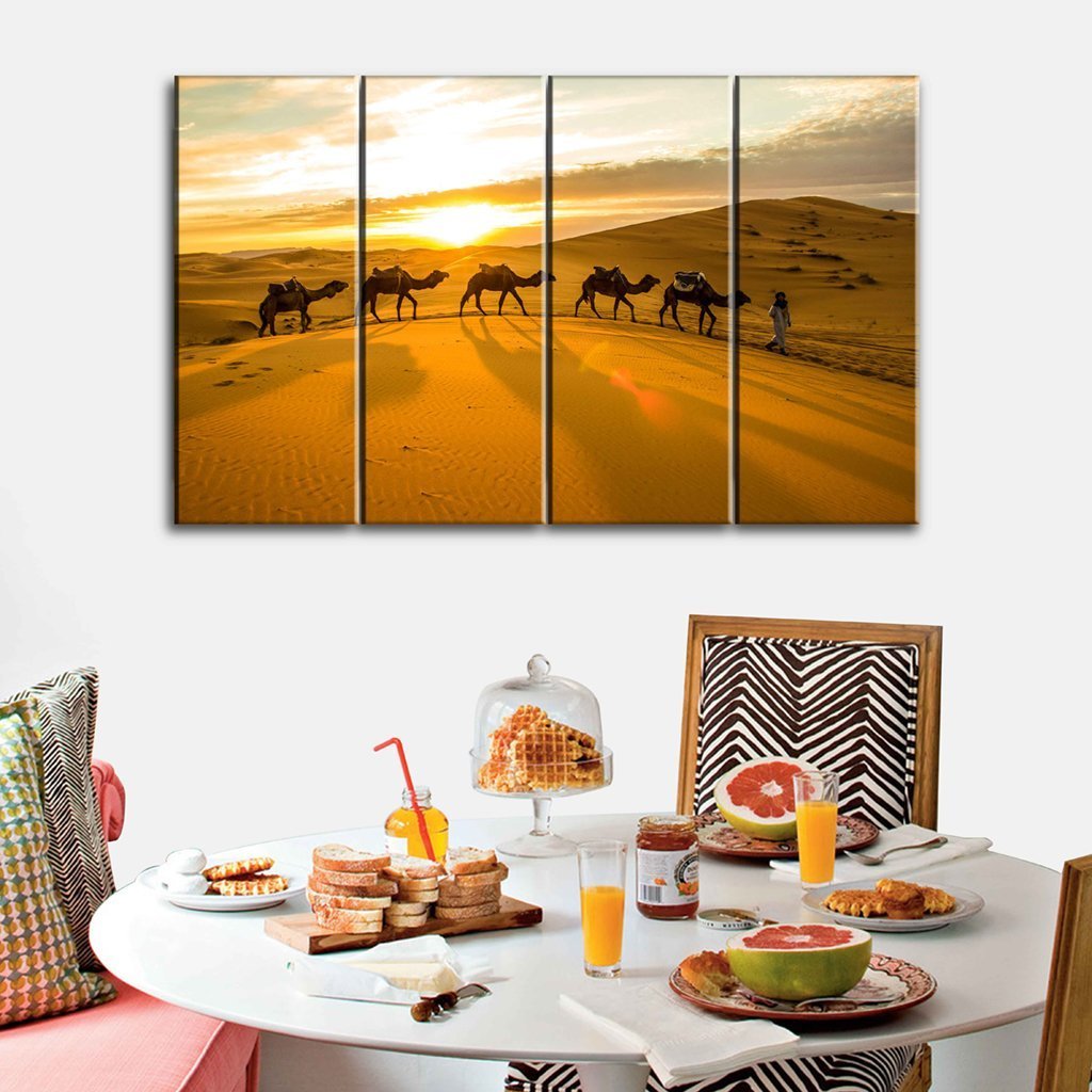 3 Panels Canvas Set Painting of Camels sunset