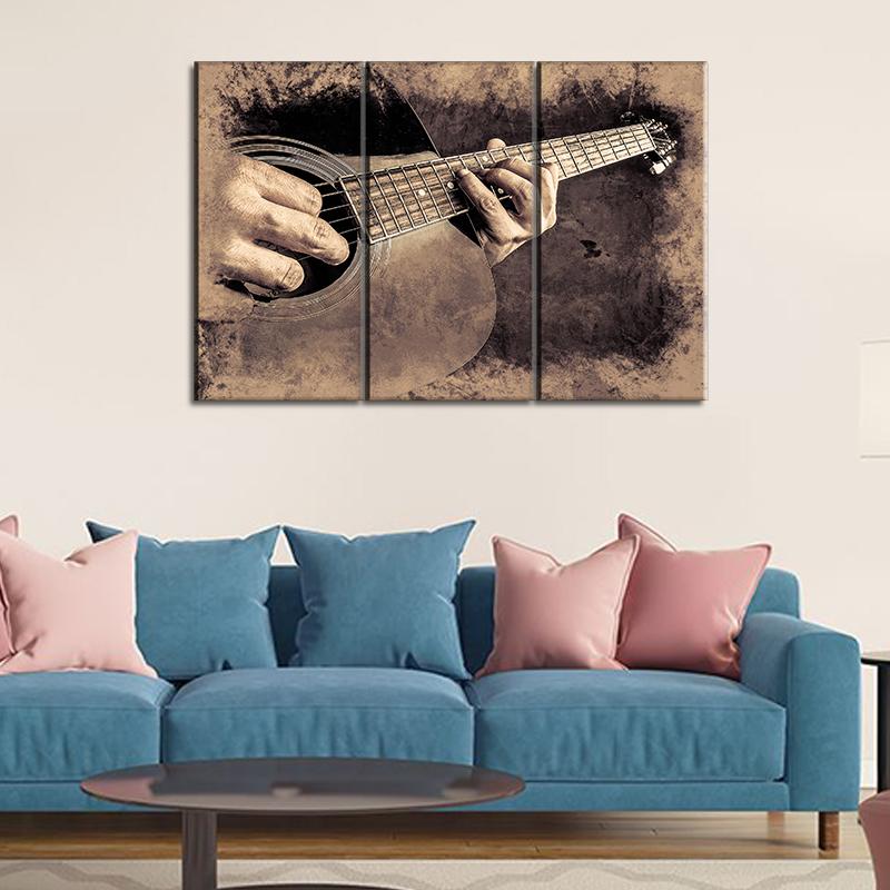 3 Panels Canvas Set Stunning Man Playing Guitar