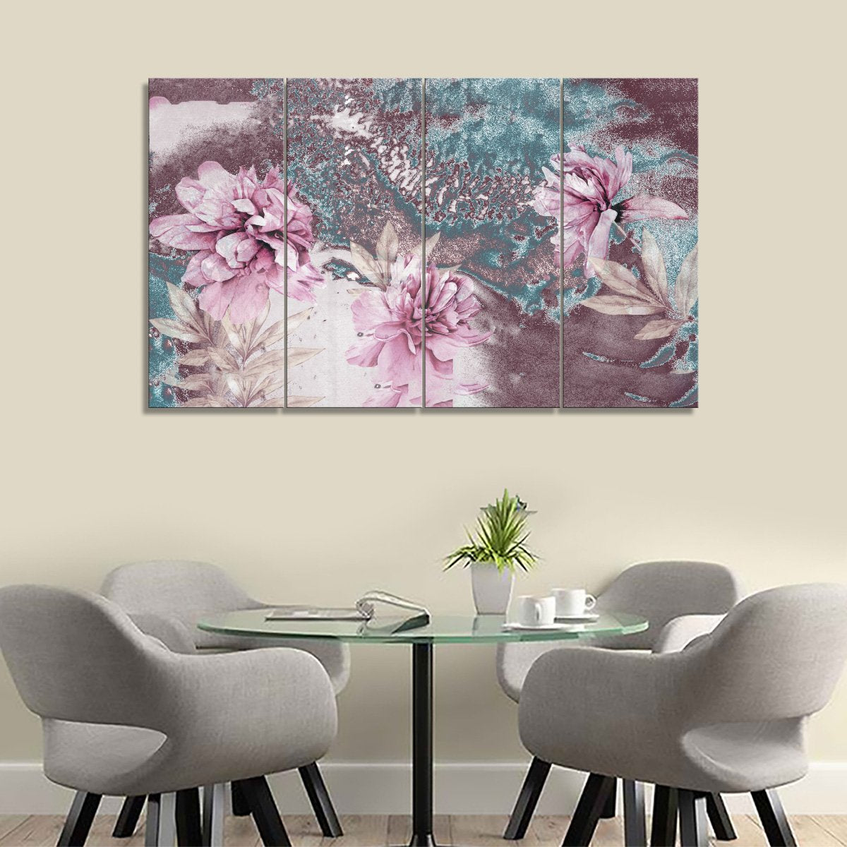 3 Panel Canvas set of Abstract Floral Art, Printed size 3 x 2 feet