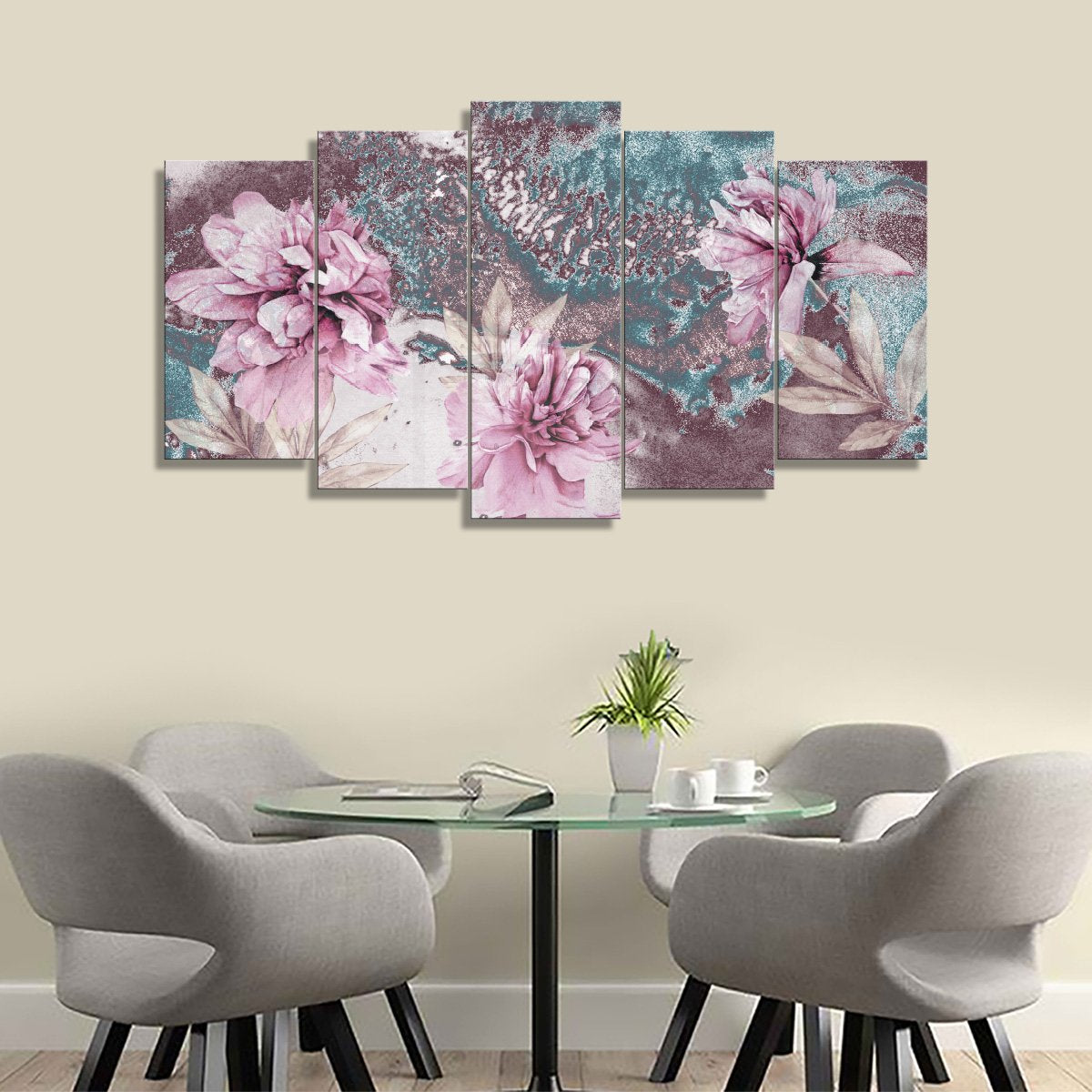 5 Panels Canvas Painting of Abstract Floral Art, Printed size 3 x 2 feet