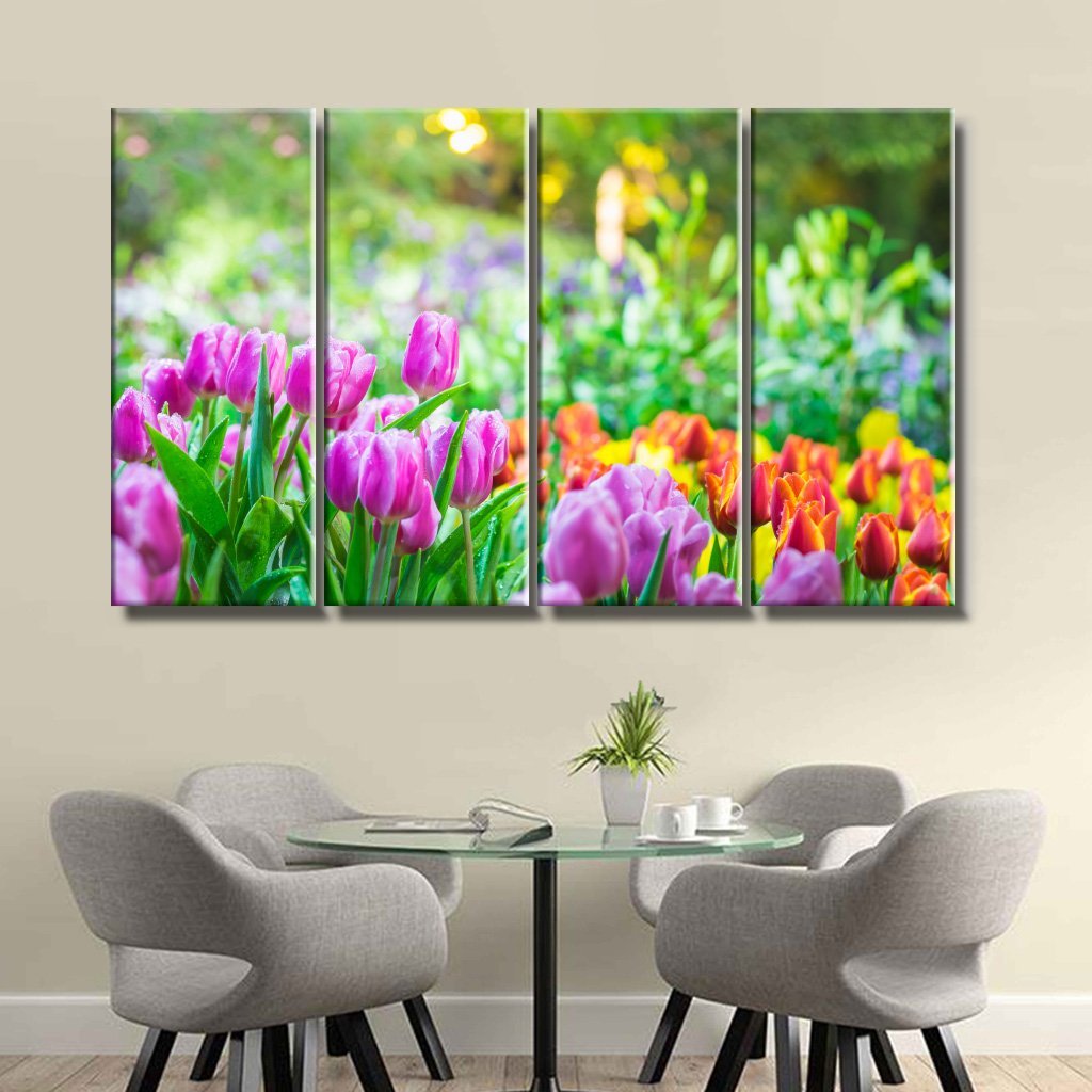 5 Panels Canvas set of Colourful Tulip Garden in Spring